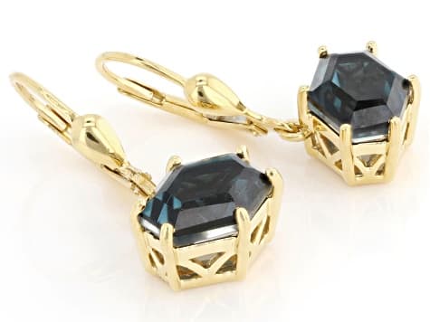 Blue Indicolite Color Quartz Doublet 18K Yellow Gold Over Sterling Silver Earrings 4.64ctw