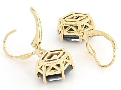 Blue Indicolite Color Quartz Doublet 18K Yellow Gold Over Sterling Silver Earrings 4.64ctw