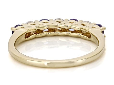 Blue Tanzanite with White Moissanite 18K Yellow Gold Over Sterling Silver Ring 0.75ctw