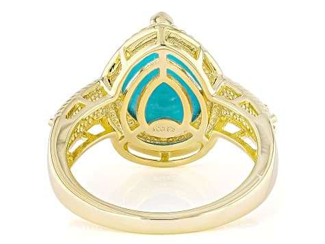 Sleeping Beauty Turquoise with Swiss Blue Topaz 18k Yellow Gold Over Sterling Silver Ring 0.23ctw