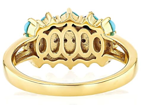Sleeping Beauty Turquoise With Cultured Seed Pearl, & White Zircon 18k Yellow Gold Over Silver Ring