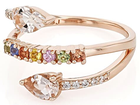 Morganite With Multi Color Sapphire And White Zircon 18k Rose Gold Over Sterling Silver Ring