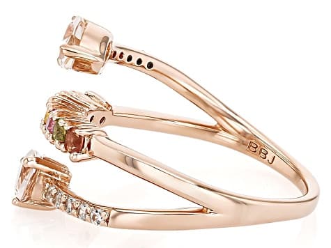 Morganite With Multi Color Sapphire And White Zircon 18k Rose Gold Over Sterling Silver Ring
