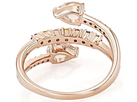 Morganite With Multi Color Sapphire And White Zircon 18k Rose Gold Over Sterling Silver Ring