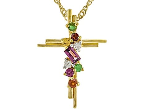 Multi-Gem 18k Yellow Gold Over Silver Pendant With Chain 0.48ctw
