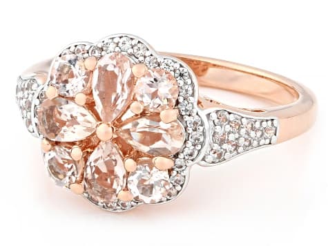 Peach Morganite With White Zircon 18k Rose Gold Over Sterling Silver Ring 1.42ctw