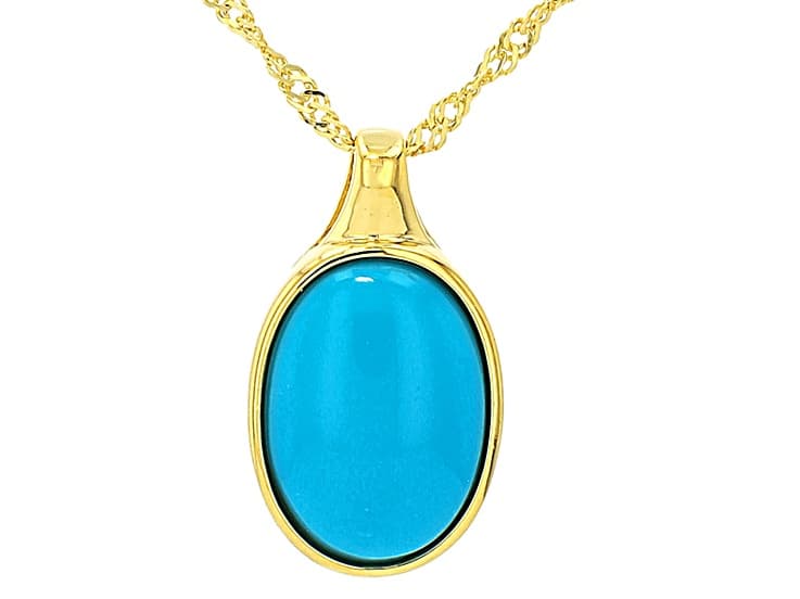 Sleeping Beauty Turquoise 18k Yellow Gold Over Sterling Silver Pendant With Chain