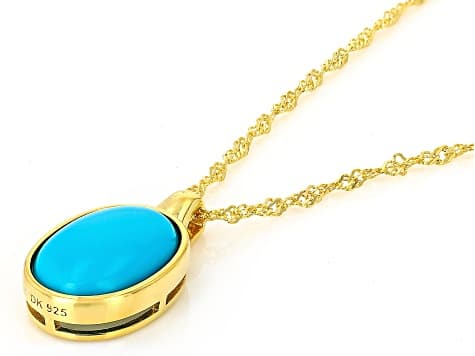 Sleeping Beauty Turquoise 18k Yellow Gold Over Sterling Silver Pendant With Chain