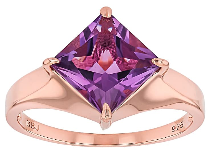 Princess Cut Canela Amethyst 18k Rose Gold Over Sterling Silver Solitaire Ring 1.78ct