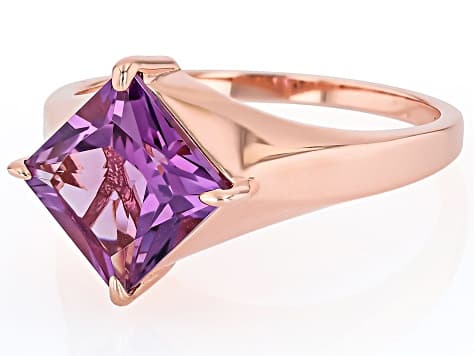Princess Cut Canela Amethyst 18k Rose Gold Over Sterling Silver Solitaire Ring 1.78ct