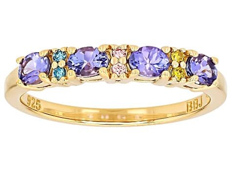 Tanzanite 18k Yellow Gold Sterling Silver Ring 0.64ctw