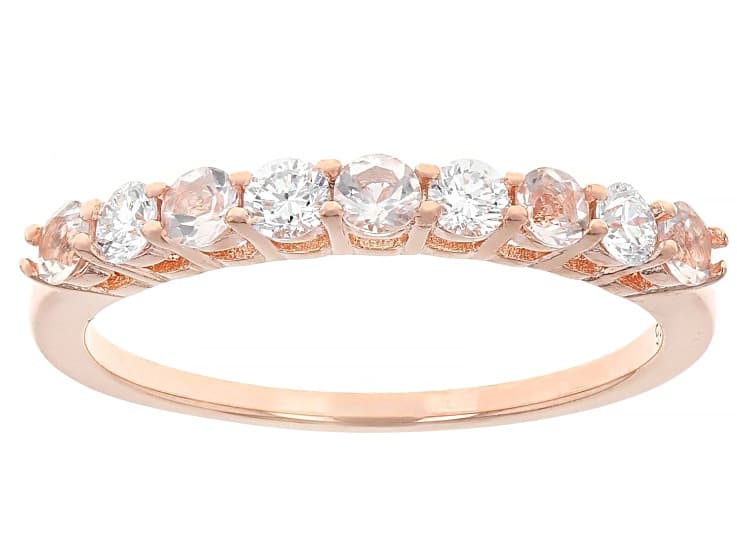 Morganite With Prazana® Lab Grown White Diamonds 18k Rose Gold Over Silver Band Ring 0.48ctw