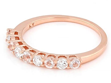 Morganite With Prazana® Lab Grown White Diamonds 18k Rose Gold Over Silver Band Ring 0.48ctw