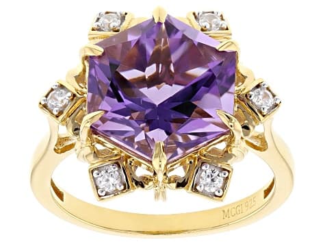 Canela Amethyst Star Cut With White Zircon 18k Yellow Gold Over Sterling Silver Ring 4.06ctw