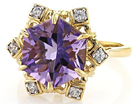 Canela Amethyst Star Cut With White Zircon 18k Yellow Gold Over Sterling Silver Ring 4.06ctw