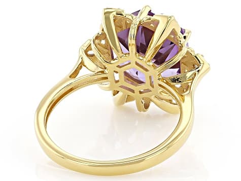 Canela Amethyst Star Cut With White Zircon 18k Yellow Gold Over Sterling Silver Ring 4.06ctw