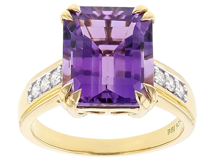 Canela Amethyst With White Prazana® Lab-Grown Diamonds 18k Yellow Gold Over Silver Ring 4.81ctw