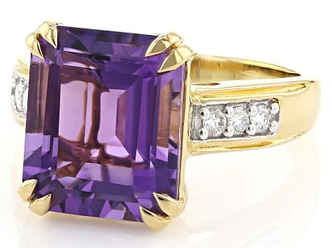 Canela Amethyst With White Prazana® Lab-Grown Diamonds 18k Yellow Gold Over Silver Ring 4.81ctw