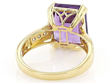 Canela Amethyst With White Prazana® Lab-Grown Diamonds 18k Yellow Gold Over Silver Ring 4.81ctw