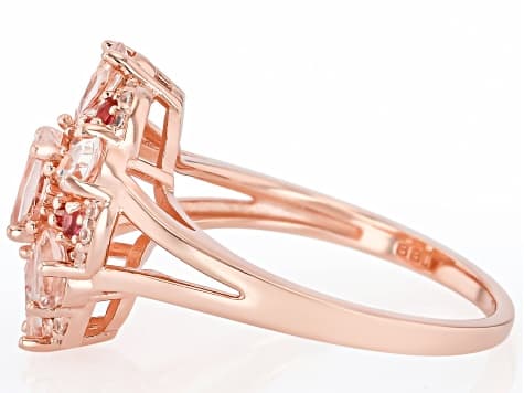 Morganite With Pink Tourmaline and White Zircon 18k Rose Gold Over Sterling Silver Ring 1.65ctw