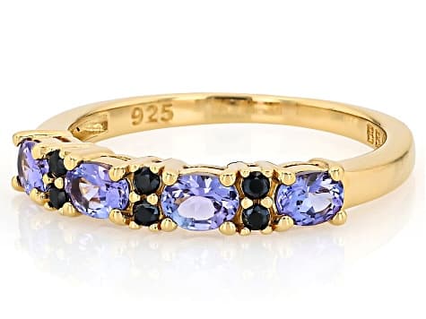 Tanzanite With Black Spinel 18k Yellow Gold Over Sterling Silver Ring 0.71ctw