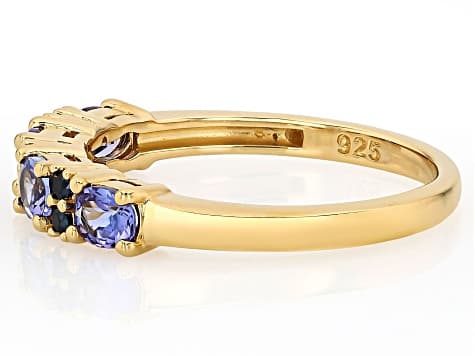 Tanzanite With Black Spinel 18k Yellow Gold Over Sterling Silver Ring 0.71ctw