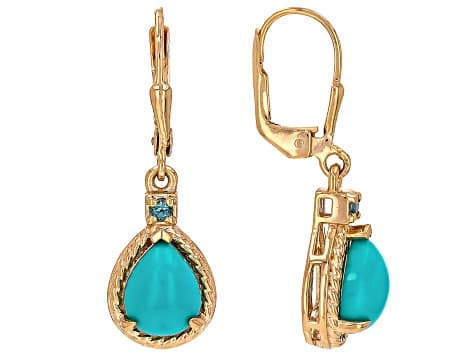 Sleeping Beauty Turquoise With Swiss Blue Topaz 18k Yellow Gold Over Silver Earrings 0.08ctw