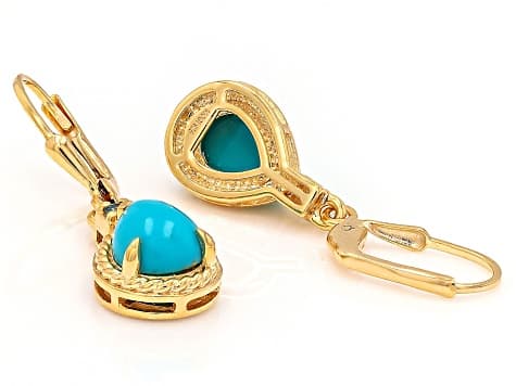 Sleeping Beauty Turquoise With Swiss Blue Topaz 18k Yellow Gold Over Silver Earrings 0.08ctw