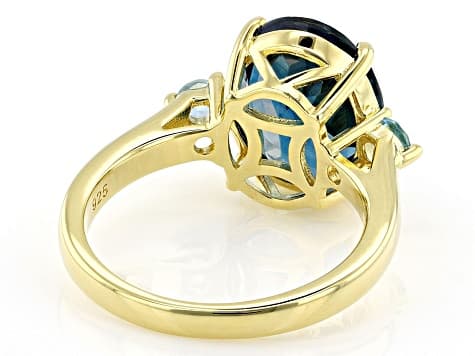 London Blue Topaz With Swiss Blue Topaz 18k Yellow Gold Over Sterling Silver Ring 5.83ctw