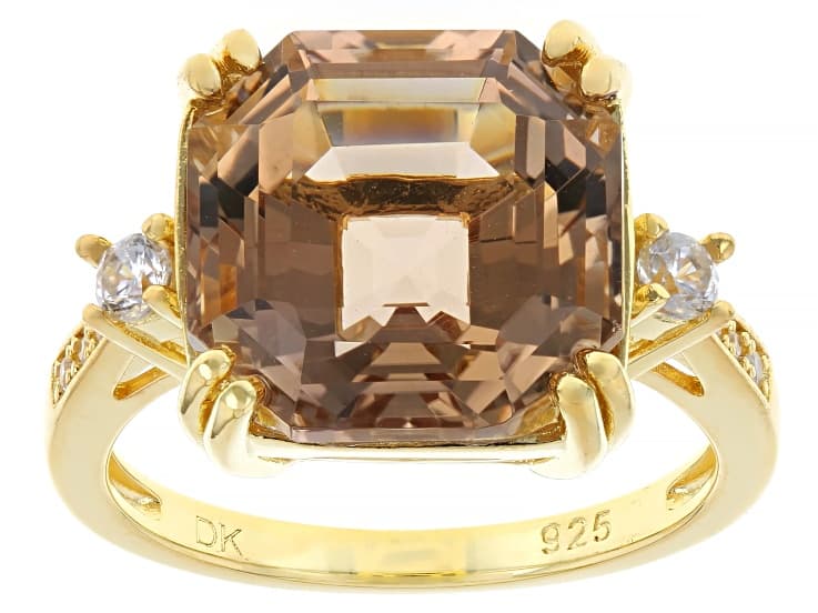 Champagne Quartz 18k Yellow Gold Over Sterling Silver Ring, 6.57ctw