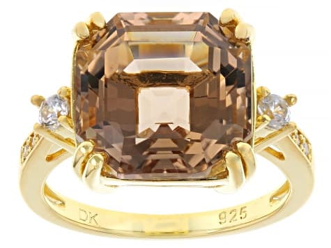 Champagne Quartz 18k Yellow Gold Over Sterling Silver Ring, 6.57ctw