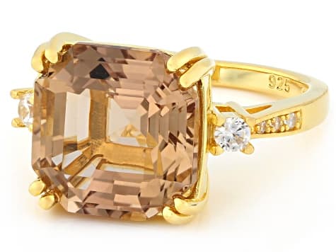 Champagne Quartz 18k Yellow Gold Over Sterling Silver Ring, 6.57ctw