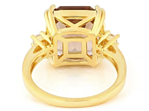 Champagne Quartz 18k Yellow Gold Over Sterling Silver Ring, 6.57ctw