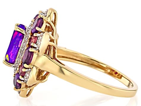 Purple Ethiopian Opal With Multi Gemstones 18k Yellow Gold Over Sterling Silver Ring 2.55ctw