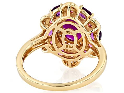 Purple Ethiopian Opal With Multi Gemstones 18k Yellow Gold Over Sterling Silver Ring 2.55ctw