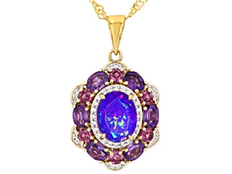 Purple Ethiopian Opal With Multi Gemstones 18k Yellow Gold Over Sterling Silver Ring 2.55ctw