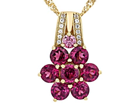 Grape Color Garnet 18k Yellow Gold Over Silver Pendant With Chain 2.14ctw