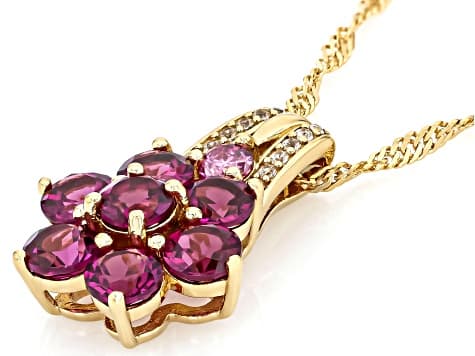 Grape Color Garnet 18k Yellow Gold Over Silver Pendant With Chain 2.14ctw