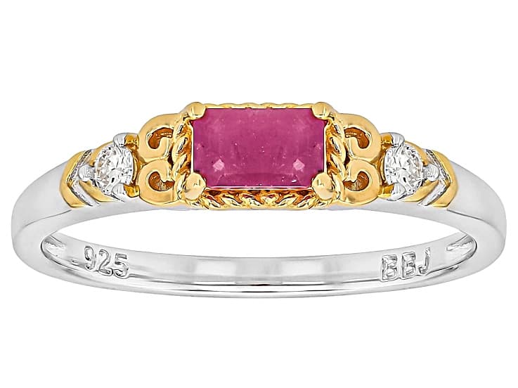 John Saul Ruby With Prazana® Lab-Grown Diamonds 18k Yellow Gold Over Sterling Silver Ring 0.40ctw