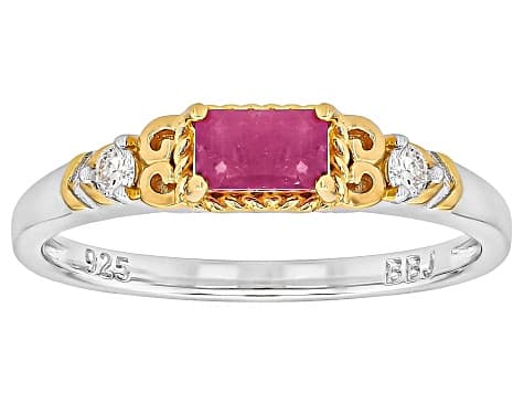 John Saul Ruby With Prazana® Lab-Grown Diamonds 18k Yellow Gold Over Sterling Silver Ring 0.40ctw