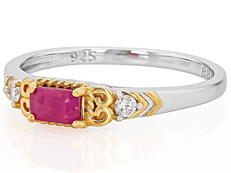 John Saul Ruby With Prazana® Lab-Grown Diamonds 18k Yellow Gold Over Sterling Silver Ring 0.40ctw