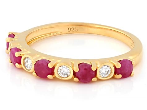 John Saul Ruby With Lab Grown White Diamond 18k Yellow Gold Over Sterling Silver Ring 0.77ctw