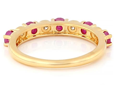 John Saul Ruby With Lab Grown White Diamond 18k Yellow Gold Over Sterling Silver Ring 0.77ctw