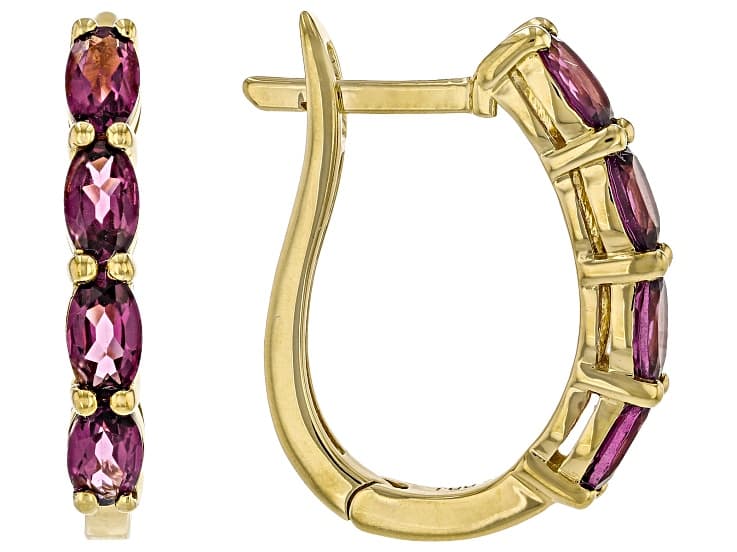Grape Color Garnet 18k Yellow Gold Over Sterling Silver Earrings 2.16ctw