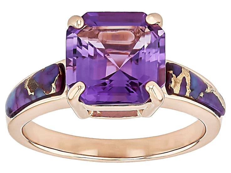 Purple Canela Amethyst 18k Rose Gold Over Silver Ring 3.15ct