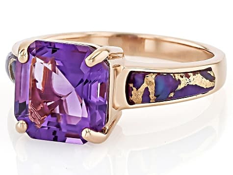 Purple Canela Amethyst 18k Rose Gold Over Silver Ring 3.15ct
