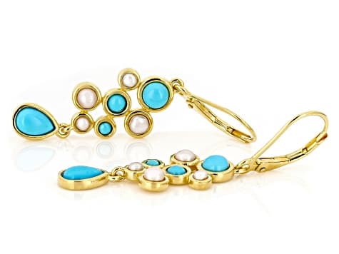 Blue Sleeping Beauty Turquoise 18k Yellow Gold Over Silver Earrings