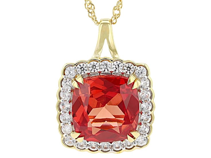 Orange Lab Created Padparadscha Sapphire 18k Yellow Gold Over Silver Pendant With Chain 9.26ctw
