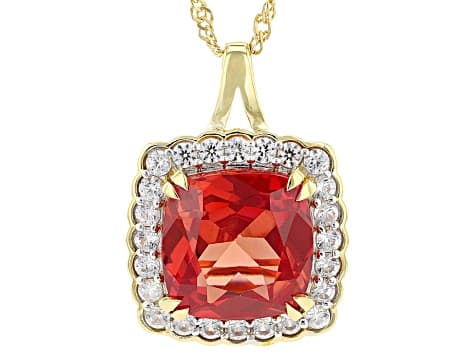 Orange Lab Created Padparadscha Sapphire 18k Yellow Gold Over Silver Pendant With Chain 9.26ctw