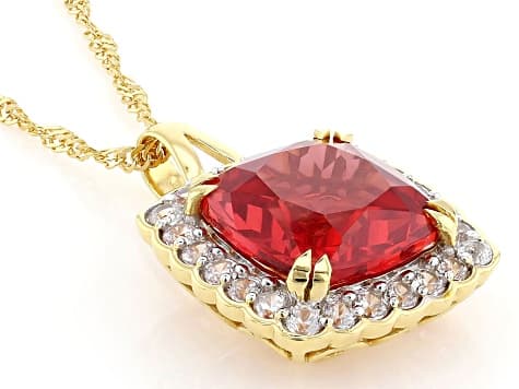 Orange Lab Created Padparadscha Sapphire 18k Yellow Gold Over Silver Pendant With Chain 9.26ctw